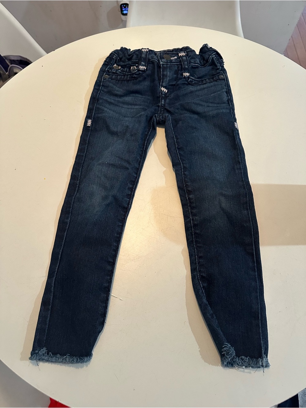 True Religion Dark Blue Kids Skinny Jeans with raw hem on back